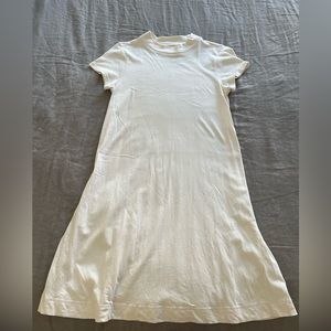 Everlane cream short sleeve mock neck dress